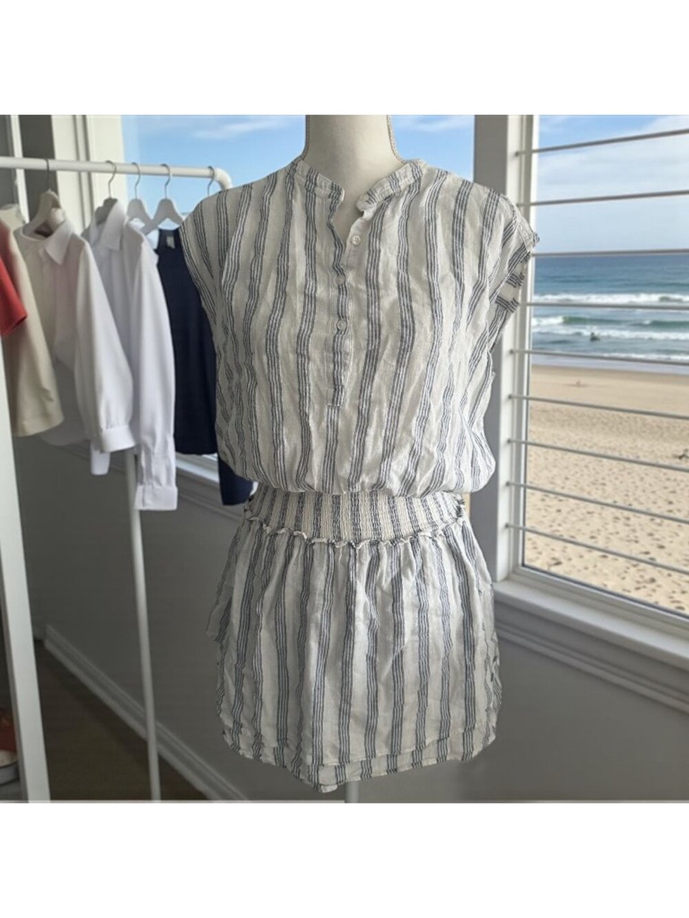 RAILS White Blue Striped Drop Waist Dress Size Medium